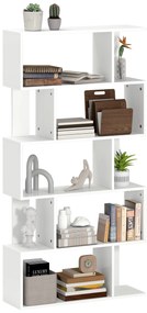 HOMCOM Bibliotecă Asimetrică în Formă de S cu 5 Niveluri și 10 Rafturi Deschise, 80x24x159 cm, Alb | Aosom Romania