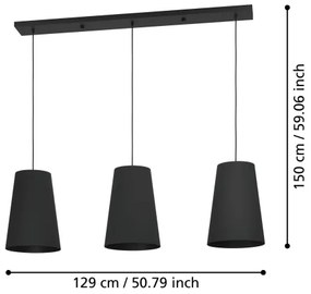 Lustră pe cablu Eglo 390133 PETROSA 3xE27/40W/230V negru