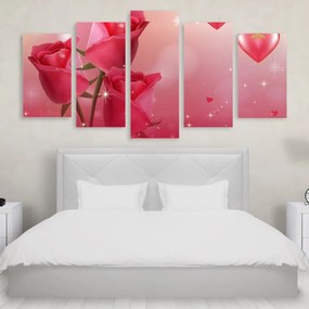 Tablou Multicanvas 5 Piese Pink Roses 250x120 cm