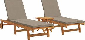 vidaXL Șezlong 2-persoană 3 pcs Maro Lemn Solid de Acacia