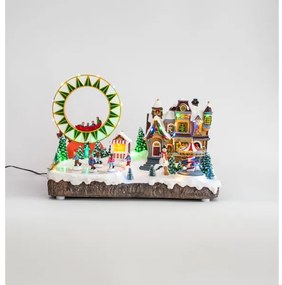 Decorațiune LED RGB animată de Crăciun cu muzică 30xLED/1,5W/230V sat înzăpezit