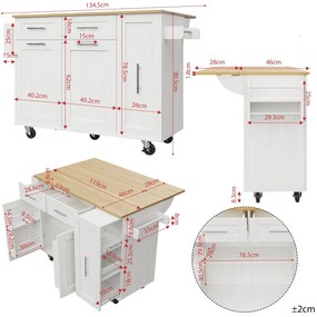Insulă de bucătărie cu blat rabatabil, Alb | Aosom Romania