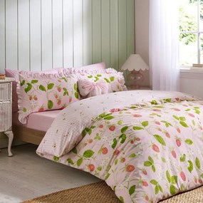 Lenjerie de pat roz pentru pat dublu cu 3 piese 200x200 cm Strawberry Frills – Catherine Lansfield
