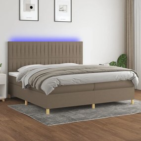 Pat cu arcuri, saltea si LED, gri taupe, 200x200 cm, textil Gri taupe, 200 x 200 cm, Benzi verticale