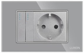 Intrerupator Dublu Cap Scara + Priza cu Rama din Sticla LUXION, Standard Italian, 3M