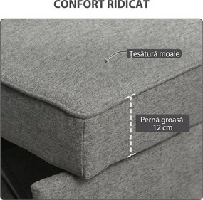 HOMCOM 3 în 1 Canapea Extensibilă 2 Locuri cu Spătar Reglabil pe 3 Poziții, 2 Perne, Material Textil Tip In Gri | Aosom Romania