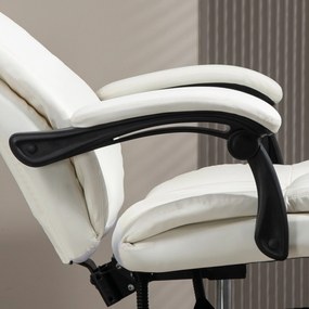 Vinsetto Scaun de birou reglabil cu suport pentru picioare, tetieră, funcție de masaj, piele ecologică, 68,5x68,5x113-121cm, Crem | Aosom Romania