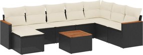 vidaXL Set mobilier de grădină cu perne, 9 piese, negru, poliratan