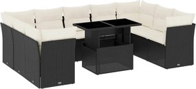 vidaXL Set canapele de grădină cu perne, 10 piese, negru, poliratan