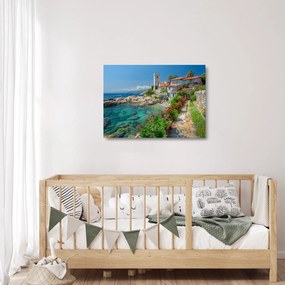 Tablou pe sticlă - Sat pitoresc de coastă (70x50 cm)