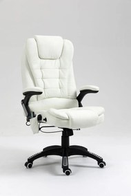 RESIGILAT- Scaun directorial cu Masaj si Incalzire, 8 puncte de masaj, Material Textil, Alb