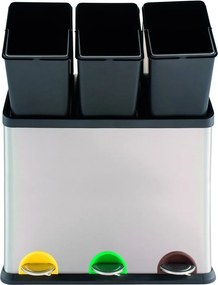 Coș de gunoi argintiu mat pentru reciclare/cu pedală 3x20 l din oțel Tri Selectif – MSV