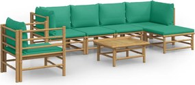 vidaXL Set mobilier de grădină cu perne verzi, 7 piese, bambus