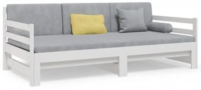 Pat de zi extensibil, alb, 2x(80x200) cm, lemn masiv de pin Alb