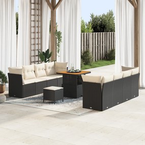 vidaXL Set de canapele pentru grădină cu pernă 11 pcs negru și crem