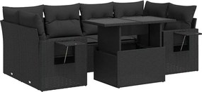 vidaXL Set canapele de grădină cu perne, 7 piese, negru, poliratan