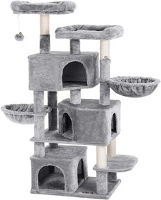 Ansamblu pentru pisici cu 3 casute, plush / sisal, gri, Feandrea