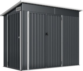 Outsunny Șopron de Grădină 2.68m² din Oțel Galvanizat cu 3 Uși Blocabile, Șopron cu Guri de Aerisire, Acoperiș Înclinat și Mănuși, Depozitare Unelte, 234x132x185 cm, Gri Închis | Aosom Romania