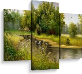 Tablou - Râu lângă pădure, pictură în ulei (90x60 cm)