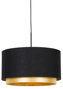 Lampă modernă suspendată neagră cu auriu 47 cm cu două abajururi - Combi