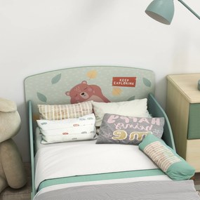 ZONEKIZ Pat pentru Copii 3-6 Ani cu Margini Înălțate și Design cu Animale, 77x143x60 cm, Verde | Aosom Romania