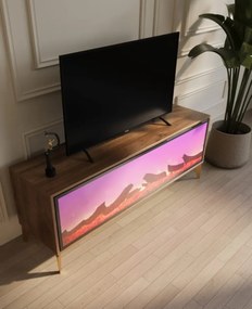 Comoda TV cu șemineu electric, Lemn/Auriu, 160x40x45 cm