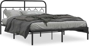 vidaXL Cadru de pat metalic cu tăblie, negru, 135x190 cm