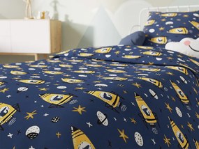 Lenjerie de pat pentru patut copii din bumbac Culoare albastru, ROCKET AND STARS