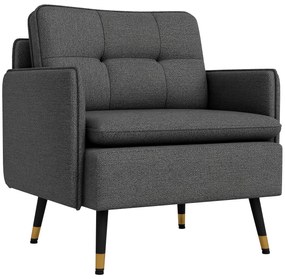 HOMCOM Fotoliu scandinav cu spătar capitonat cu trecere în material 76 x 68 x 80 cm gri și picioare din metal negru și auriu | Aosom Romania
