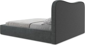 Pat matrimonial gri închis tapițat cu spațiu de depozitare cu somieră 140x200 cm Kahai – Makamii