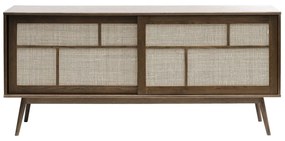 Comodă maro închis joasă cu aspect de lemn de stejar cu ușă glisantă 180x80 cm Barrali – Unique Furniture