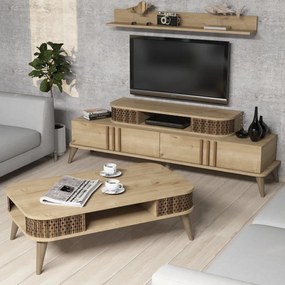 Set Comoda TV si Masuta de Cafea Living Eylül, Stejar