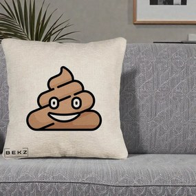 Perna Decorativa Emoji Poop Funny, 40x40 cm, Bej Canapea, Husa Detasabila, Perna Inclusa, BEKZ®