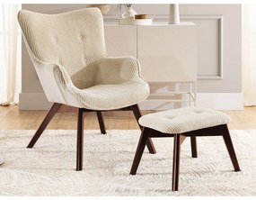 Fotoliu cu taburet bej cu tapițerie din catifea reiată Niko – Ropez