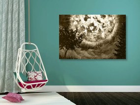 Tablou lună radiantă pe cerul de noapte în design sepia