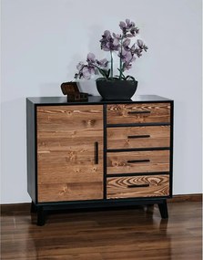 Comodă lemn masiv Timeless 4 Sertare 1 Ușă Negru, 98 × 45 × 85 cm