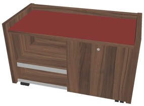 Comodă mobilă Verno 100 x 50 cm cu sticlă, dreapta, nuc / roșu