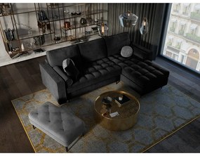 Colțar extensibil din catifea cu șezlong dreapta Milo Casa Santo, negru