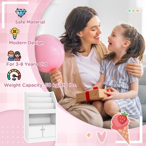 Bibliotecă pentru copii din lemn pentru jucării, dulap cu 2 uși pentru copii design modern 60x29,5x100cm alb ZONEKIZ | Aosom Romania