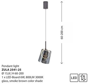 Pendul modern LED 3000K, inaltime reglabila, sticla, maro fumuriu, Zula