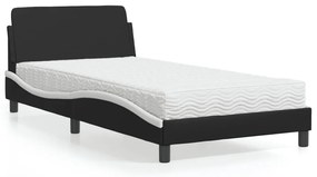 vidaXL Pat cu saltea, negru și alb, 100x200 cm, piele ecologică