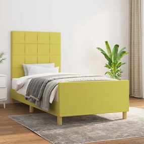 Cadru de pat cu tablie, verde, 90x190 cm, textil Verde, 90 x 190 cm, Cu blocuri patrate