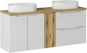 Set dulap baza suspendat 140 cm cu blat, lavoar si dulap lateral Comad Nova alb