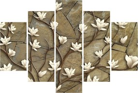 Tablou - Magnolii albe pe zidărie de piatră (150x105 cm)