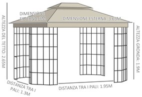 Outsunny Foisor de Gradina 3.65x3m,pavilion gradina cu Plasa, din Poliester si Metal, Negru, Bej | Aosom Romania