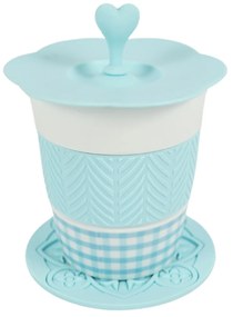 Cana din portelan AQUELLE cu accesorii din silicon 280 ml, albastru