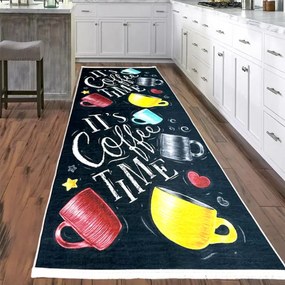 Traversa bucatarie antiderapanta, 80x300 cm, poliester, negru, It,  s Coffee Time