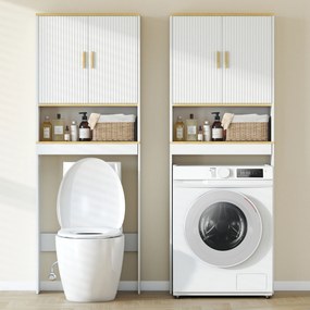 HOMCOM Etajeră pentru Baie deasupra WC-ului de 3 Niveluri cu Raft Deschis 2 Uși și Raft Reglabil 64x20x170,5 cm Alb | Aosom Romania