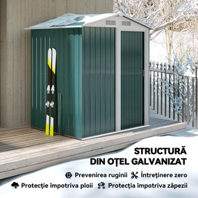 Outsunny Căsuță de Grădină cu Acoperiș Înclinat, 152x132x188 cm, Verde | Aosom Romania