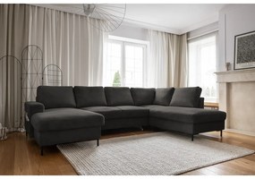 Colțar gri închis extensibil cu tapițerie din catifea reiată (cu colț pe partea dreaptă) Lofty Lilly – Miuform